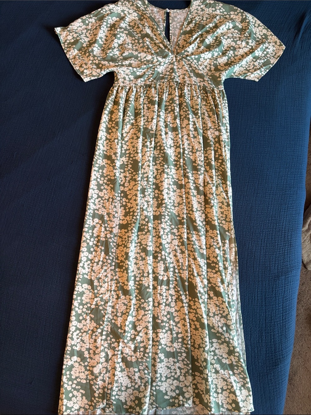 Floral Green Maxi Dress with White Print